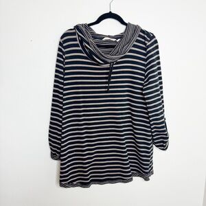 Soft Surroundings Striped Black and Tan cowl neck sweater